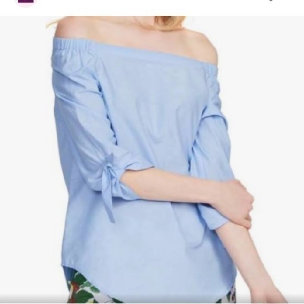 - J. McLaughlin Blue Off Shoulder 100% Cotton/Silk  Top Size Small